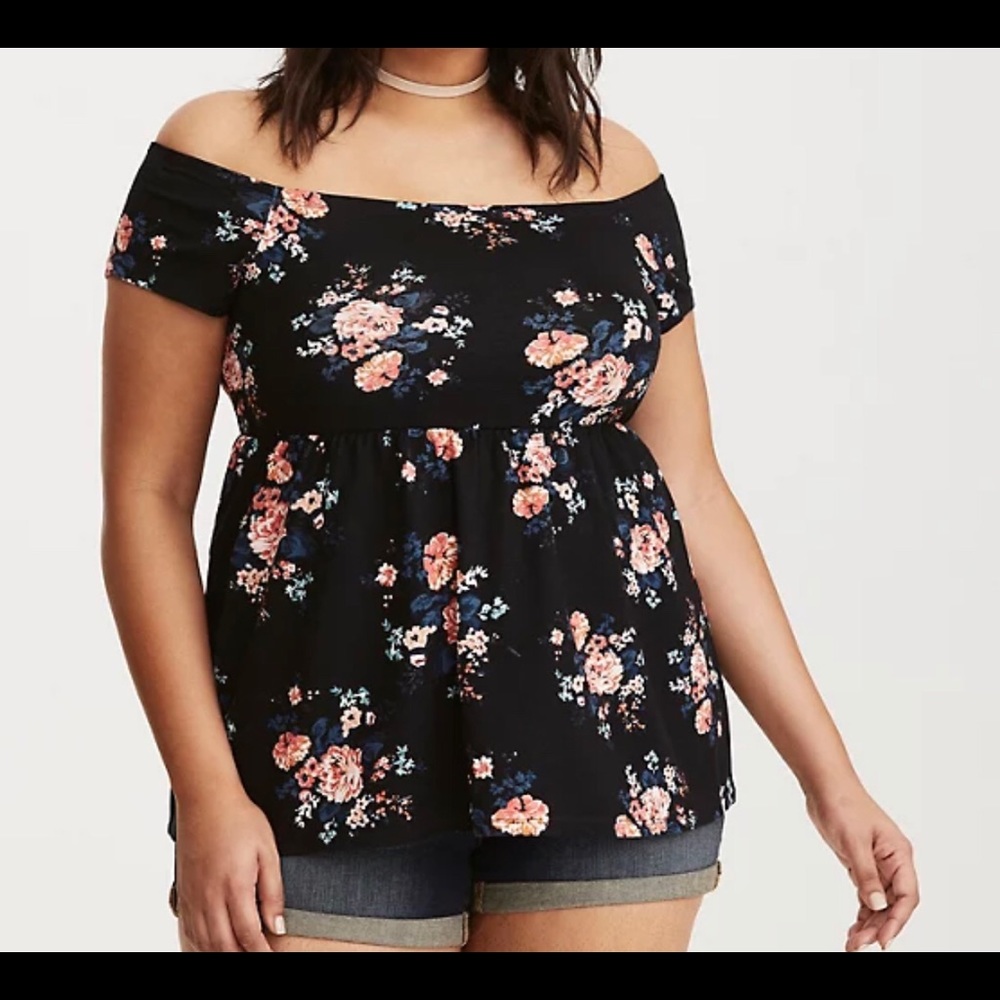 Torrid 2x floral off the shoulder babydoll top